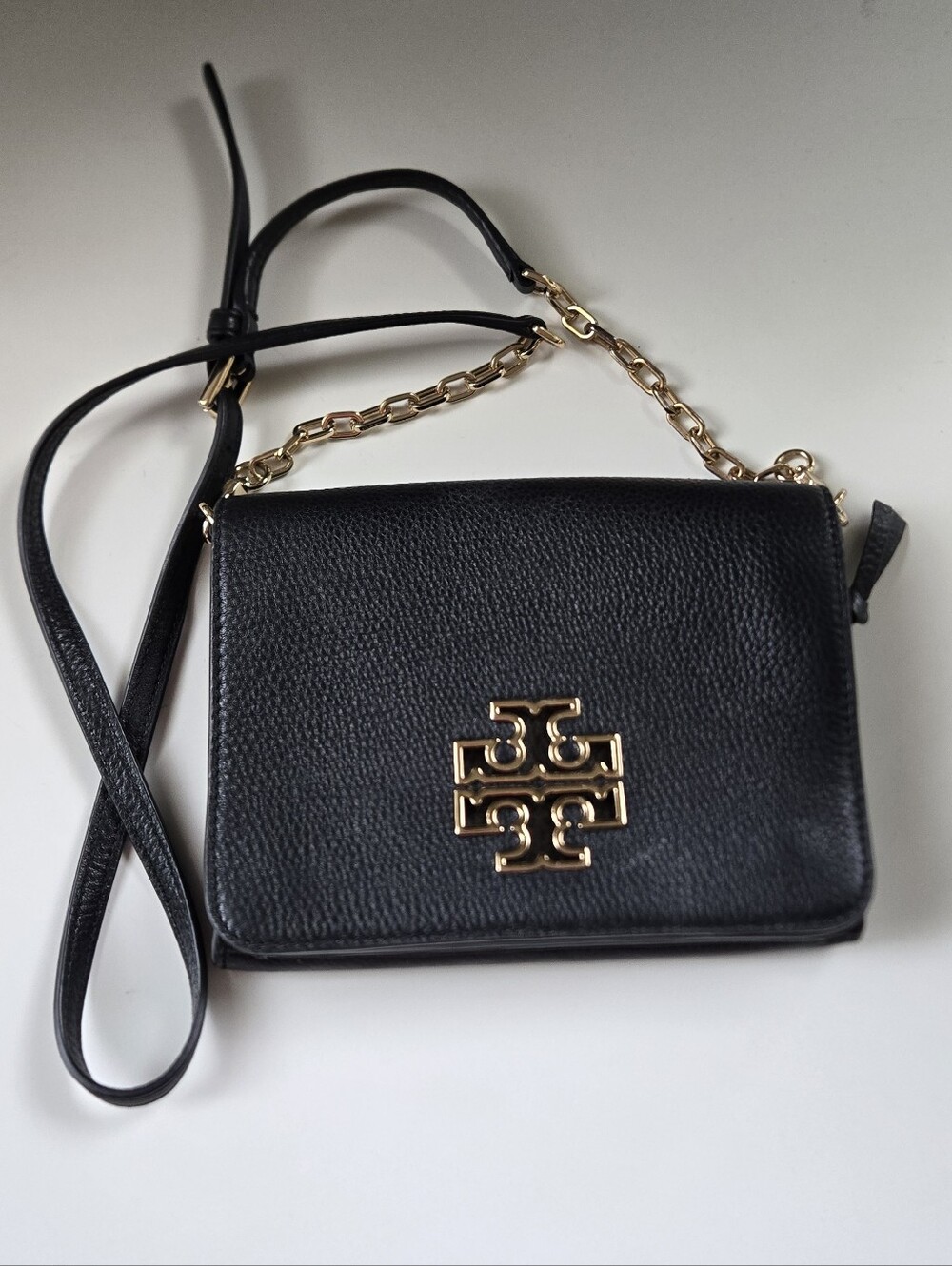 Tory Burch Black Leather Crossbody with Gold Logo Hardware
